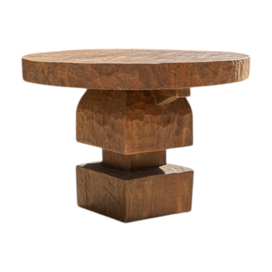 Organic Teak Round Table With Thick Pedestal