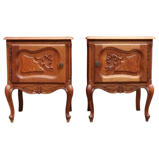 Pair of Vintage French Oak Single Door Bedside or Side Lamp Table B13014