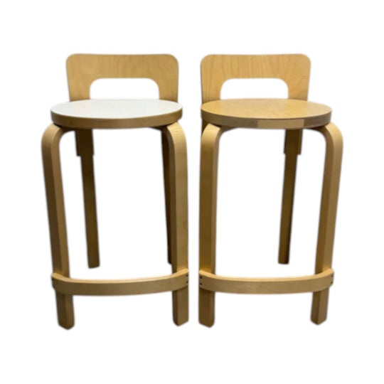 Artek Low Bar Stool K65 by Alvar Aalto – White Laminate / Birch