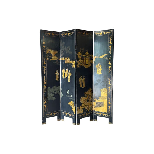 Antique Chinese Gilt Four Panel Coromandel Screen / Divider
