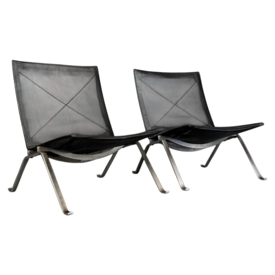 Two | Danish Steel And Leather Lounge Chairs