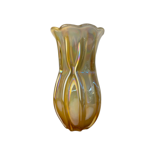 Vintage Kurata Craft Glass Vase | Iridescent Opaline Tulip Art Glass (22cm)