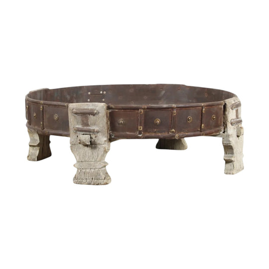 VINTAGE Indian Chakki Grinder Table/Coffee Table  - Eco Village Collection