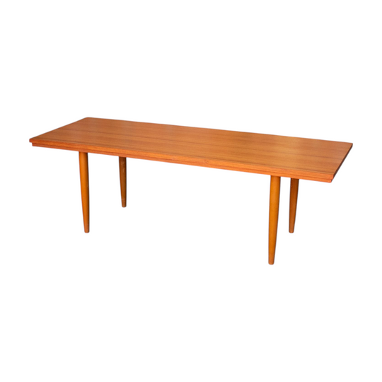 Australian Mid‑Century Coffee Table, c. 1960s — Teak‑Tone Top (Possibly Laminate), Tapered Legs