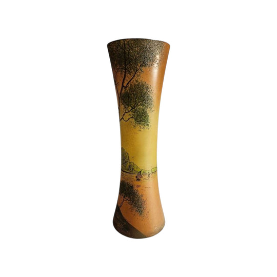 Théodore LEGRAS (1839-1916) Art Nouveau Vase polychrome landscape- Signed