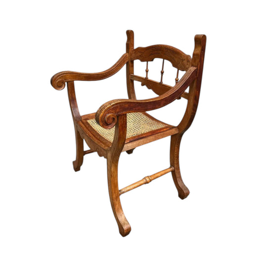 Vintage Wooden Armchair with Woven Cane Seat, Dagobert / Regency Style