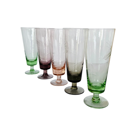 Vintage Harlequin Etched Parfait/Champagne Glasses. Set of 5
