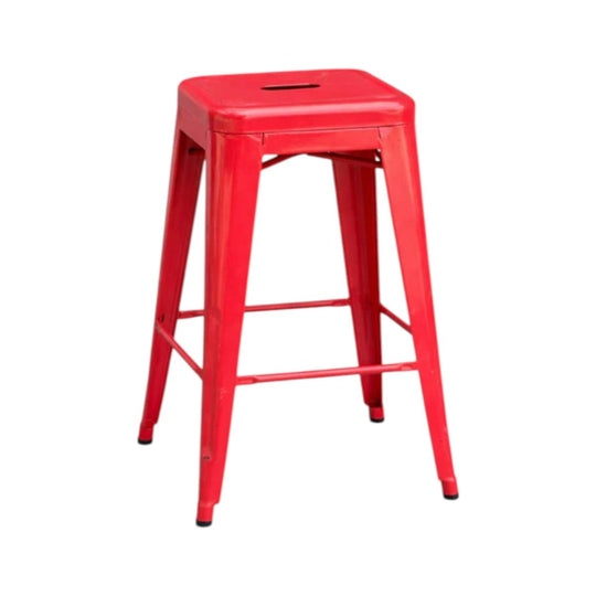 4x Bar Stools Red Metal Industrial Tolix Style Cafe Kitchen Set Vintage Look