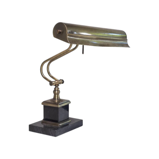 Vintage-Style Mid-Century Brass Banker's Desk Lamp with Black Marble Base