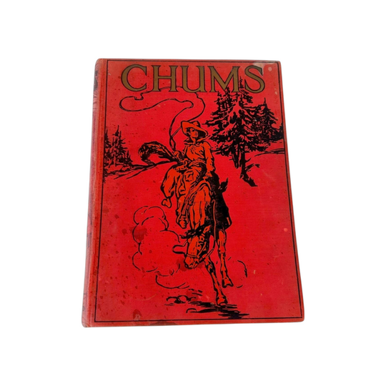 Chums Annual 1941 – British Illustrated Vintage Book, Red Cloth Hardcover with Black Cowboy Artwork