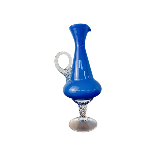 Vintage Empoli Cobalt Blue Opaline Glass Ewer | Italian Art Glass Pitcher | c.1965-1975