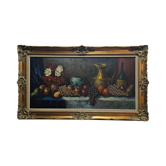 Sourced From France Oil on Canvas Still Life in Decorative Gilt Frame