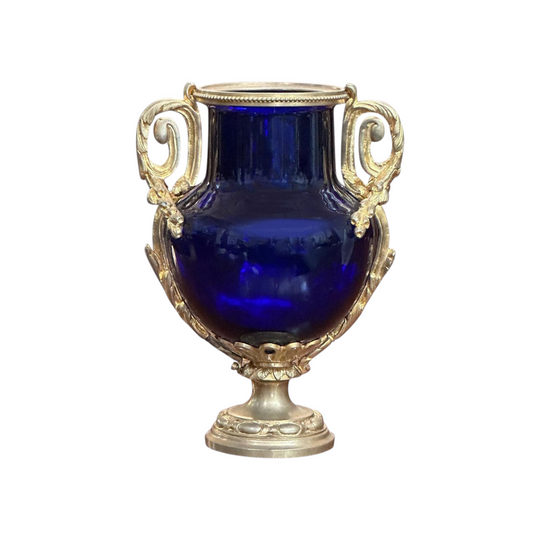 French 19th century bristol blue vase with decorative ormolu mounts c.1860
