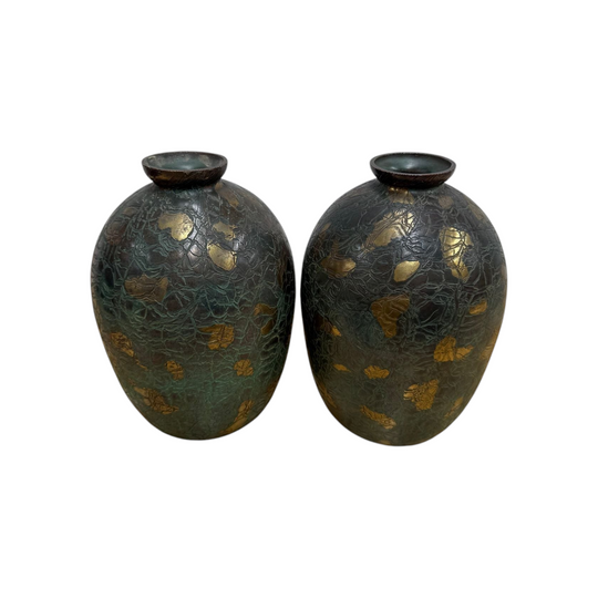 Pair of Vintage Japanese Green/Gilt Vases