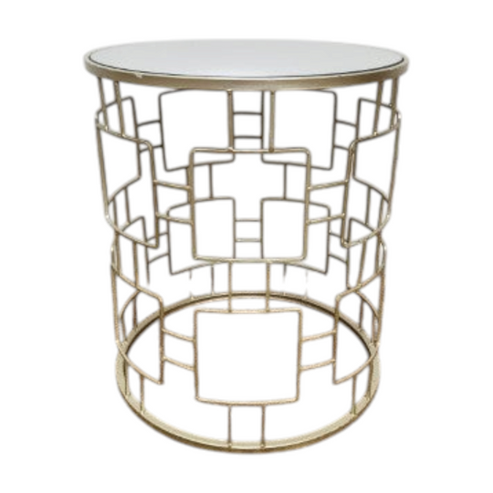 Large Golden Round Mirrored Side Table