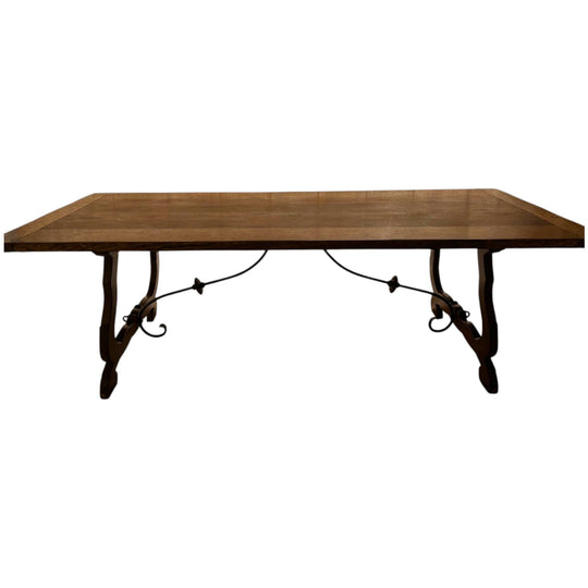 Antique French Solid Oak Provincial Dining Table with Cast Iron Support
