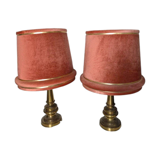 Vintage Table Lamps Pair Velvet Shades