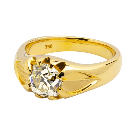 Antique Style Yellow Gold Ring with Old Mine Cut Diamond