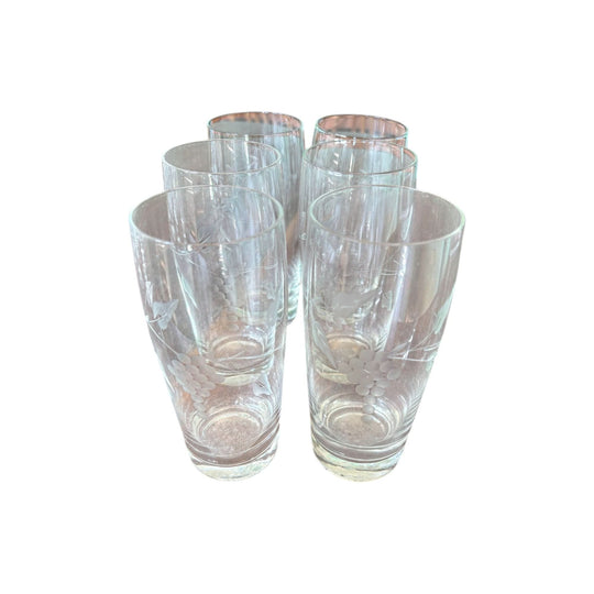 6 x Etched Grape Vine Glasses