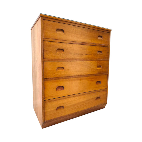 MCM Retro Solid Teak 5 Drawer Tallboy