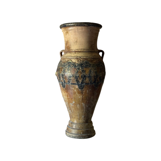 Large Vintage Terracotta Urn With Brass Detailing