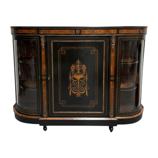19th Century French Ebonized & Marquetry Inlaid Credenza