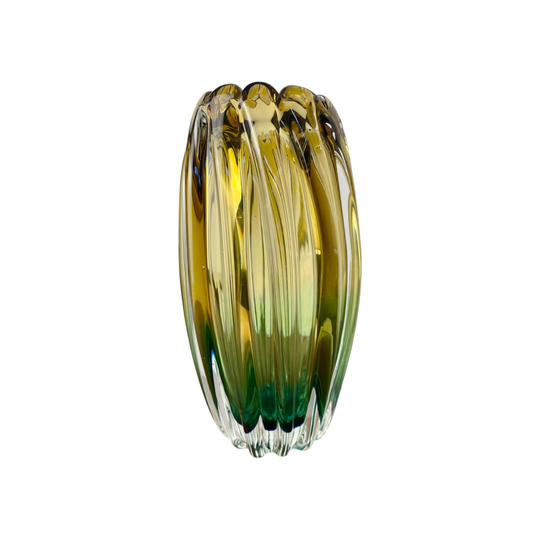 Sanyu Fantasy Art Glass Vase | Emerald Green Amber Ombre Sculptural Design (23cm)