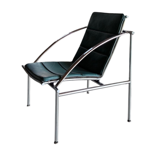 EUROPEAN CHROME AND LEATHER LOUNGE CHAIR 1970s