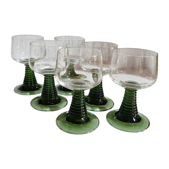 Vintage Roemer Spiral Stacked Green stemglasses, set of 6