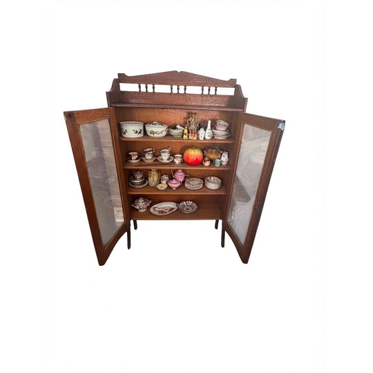 Antique Oak Display Cabinet with Gallery Top