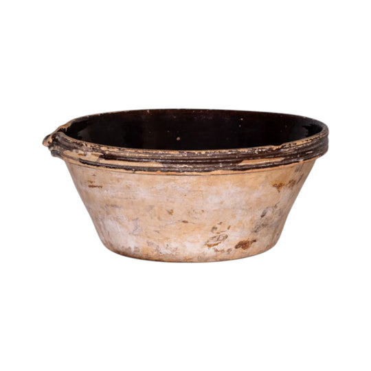 Beautiful early 19th Century Provincial Terracotta large hand-thrown bowl with dark glaze