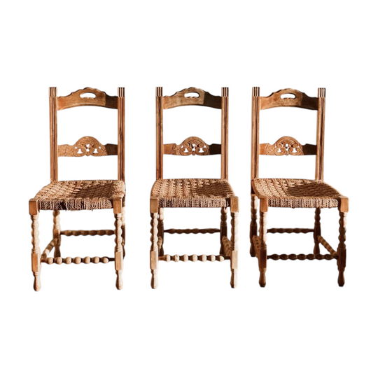 Set of Three European Provincial Rush Chairs