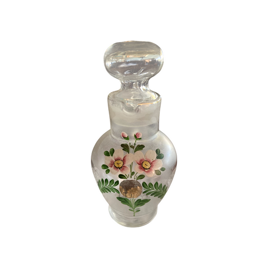 Victorian Hand Blown Glass Handpainted Flowers Claret Jug/Pitcher