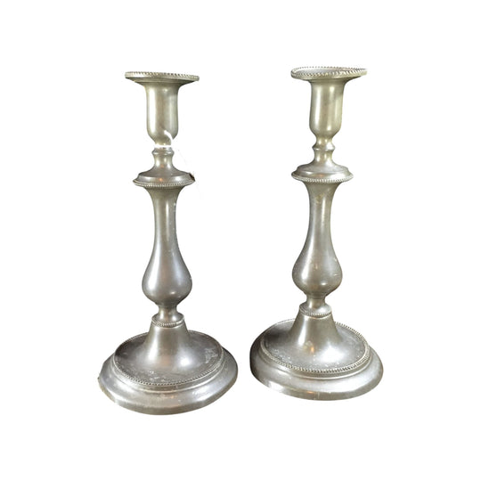Pair of pewter candlesticks, circa 1830