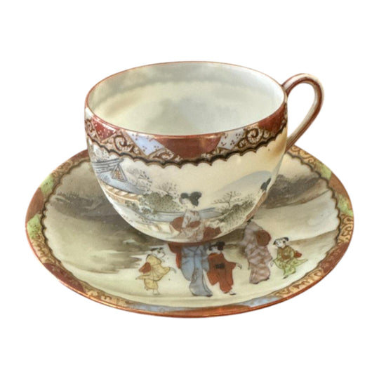 Vintage Japanese Hand-Painted Tea Cup & Saucer • Geisha Scene 12cm Saucer / 6cm