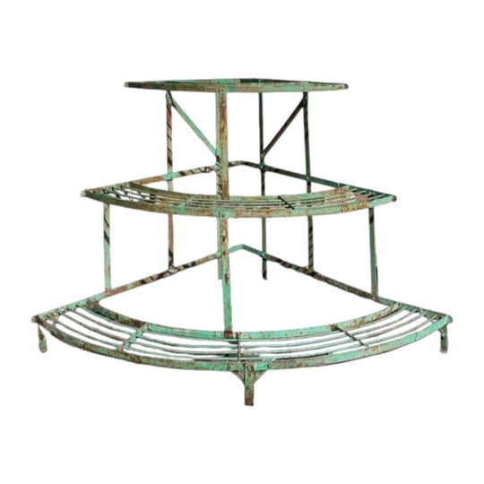 French Wrought Iron Quarter-Round Three-Tier Corner Plant Stand, Normandy, c. 1930