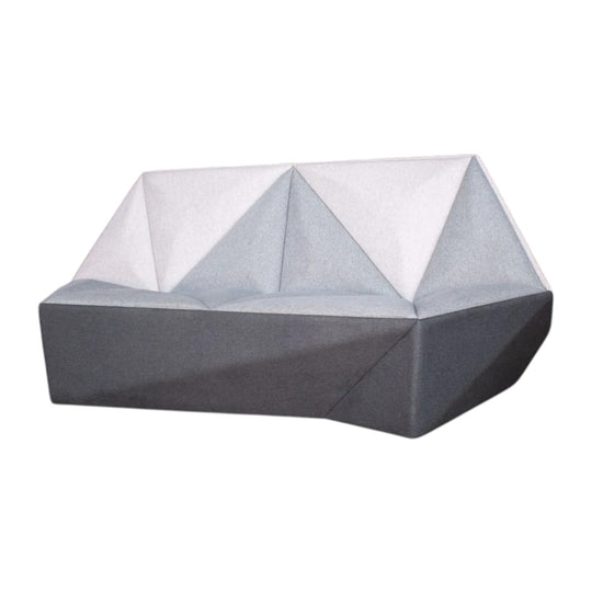 Angular Geometric Grey Sofa – Sculptural Faceted Lounge Sofa