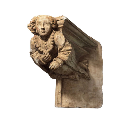 Antique Belgian Plaster Angel Corbel (Late 19th To Early 20th Century)