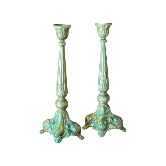 Pair of Antique Gilt Metal Taper Candle Holders