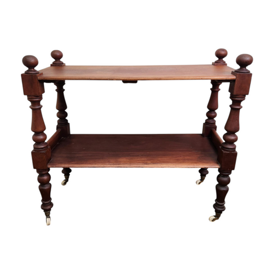 Antique Australian Cedar 2-Tier Display Trolley with Turned Legs