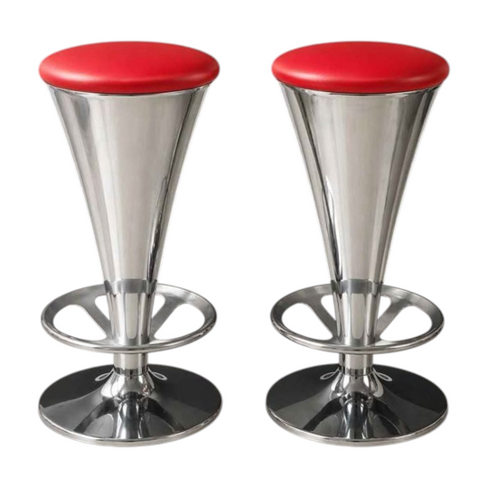 Pair of Pedrali-style Chrome and Steel Cone Bar Stools