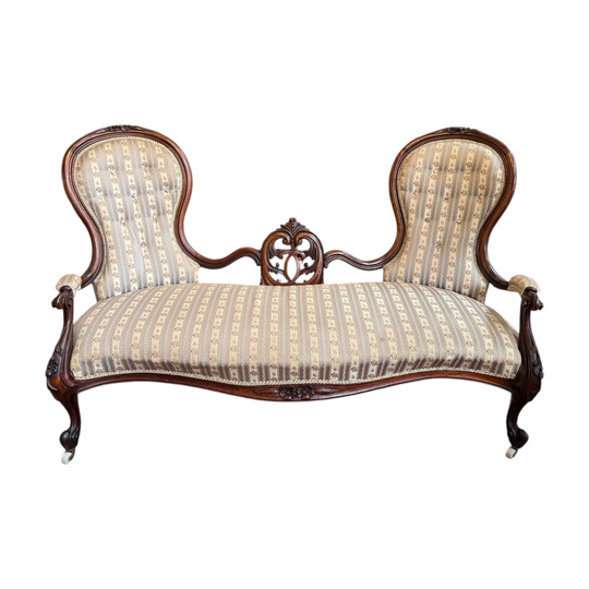 Mid Victorian Walnut Settee Nicely Upholstered