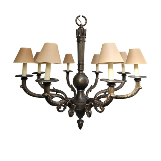 8-Arm Bronze Chandelier with Off-White Paper Shades