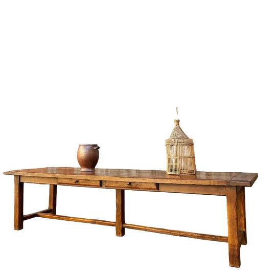 19th Century French Solid Oak Farmhouse Table with Cantilevered Extensions, Normandy c.1880 – 3 m