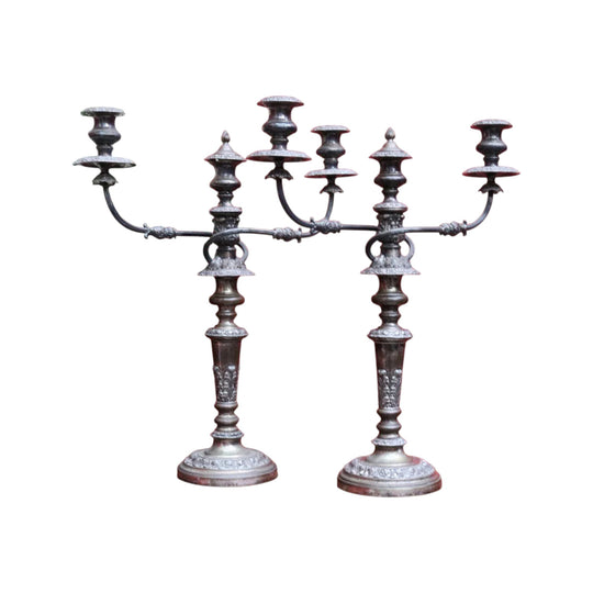 Pair Antique Sheffield Plate Candelabra Silver Plate Candle Holders. B12964
