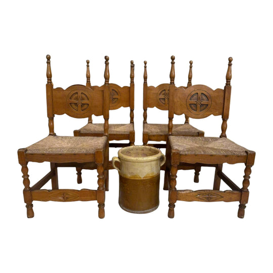 French Mid-Century Rush Chairs - 1900