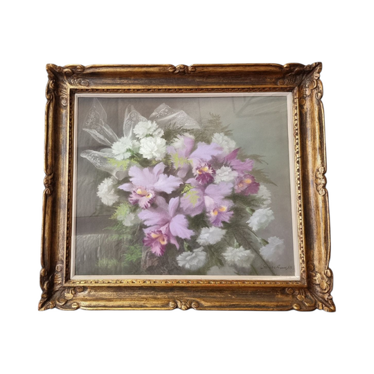 Stunning French Framed Pastel Painting of Irises