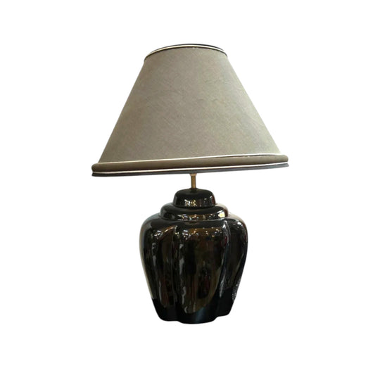 Black Glazed Ceramic Table Lamp with Grey Shade