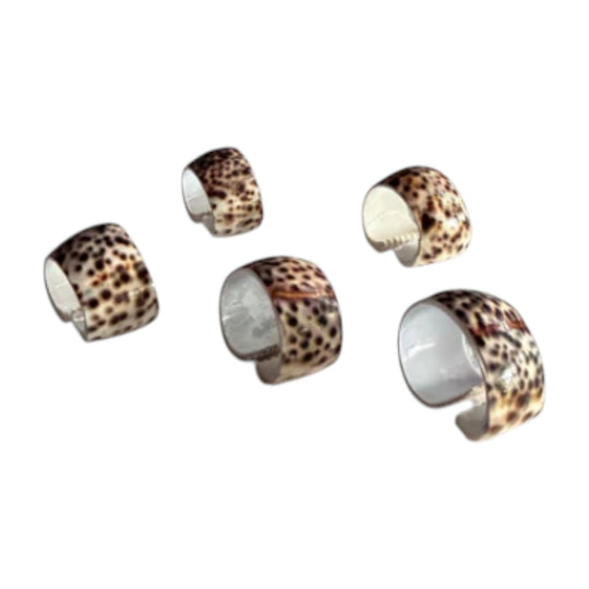 VINTAGE LEOPARD COWRIE SHELL NAPKIN RINGS, SET OF FIVE