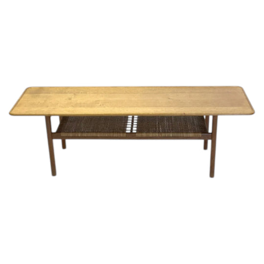 Hans Wegner for Andreas Tuck AT-10 Solid Oak Coffee Table with cane magazine shelf